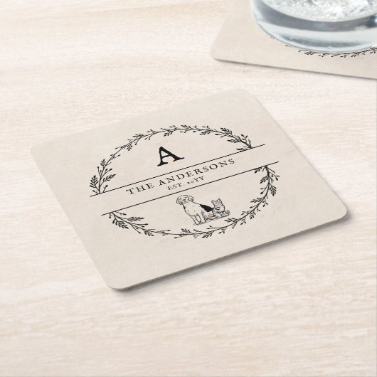 ヴィンテージリース新着ギフトパーソナライズされたモノグラム スクエアペーパーコースター (アングル)