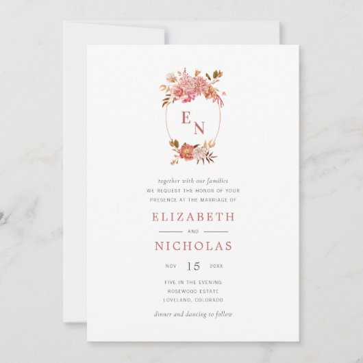 ヴィンテージリース水彩フローラ結婚ズ 招待状 (正面)