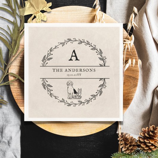 ヴィンテージリース結婚モノグラパーソナライズされたム スタンダードカクテルナプキン