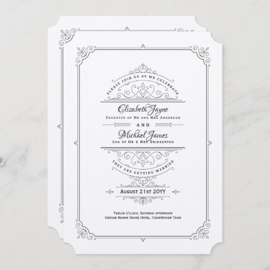 ヴィンテージリーセ感じンベージュ色結婚ズ 招待状 (正面/裏面)