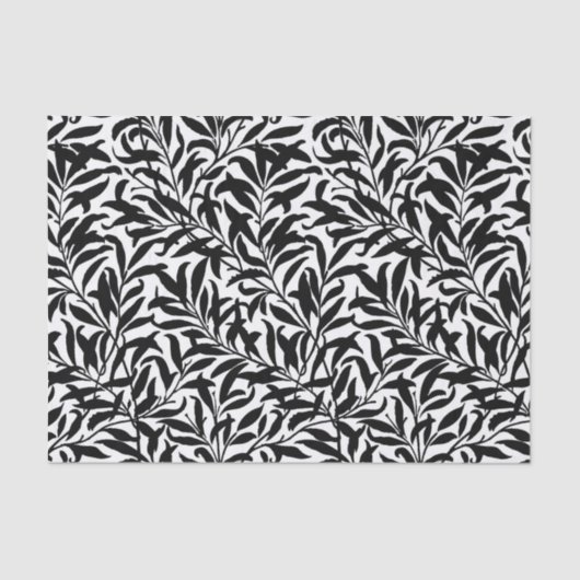 ヴィンテージリーフ植物模様ブラックとホワイトBW 薄葉紙 (正面)