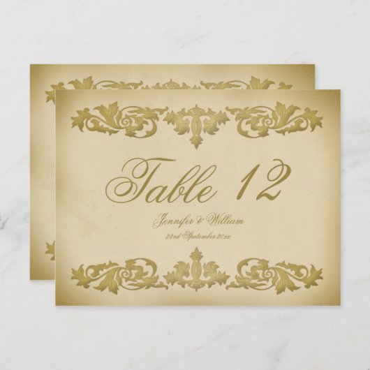 ヴィンテージリーフ結婚スクロールの表番号はがき ポストカード (正面/裏面)