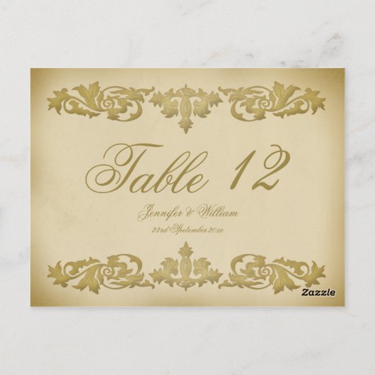 ヴィンテージリーフ結婚スクロールの表番号はがき ポストカード (裏面)