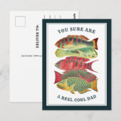 ヴィンテージリールカッコいいパパフィッシュ父の日 |白 ポストカード (正面/裏面)