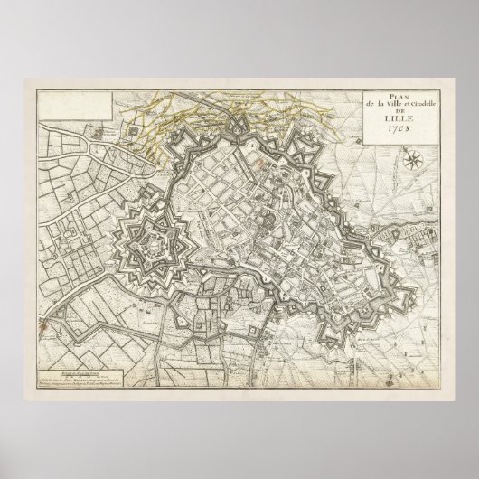 ヴィンテージリールフランスの地図(1708) ポスター (正面)