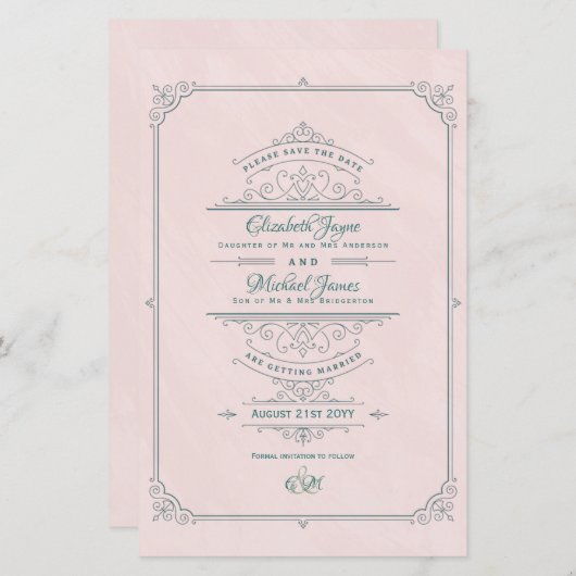 ヴィンテージリ華美ジェンシー結婚式の日付を保存 (正面/裏面)