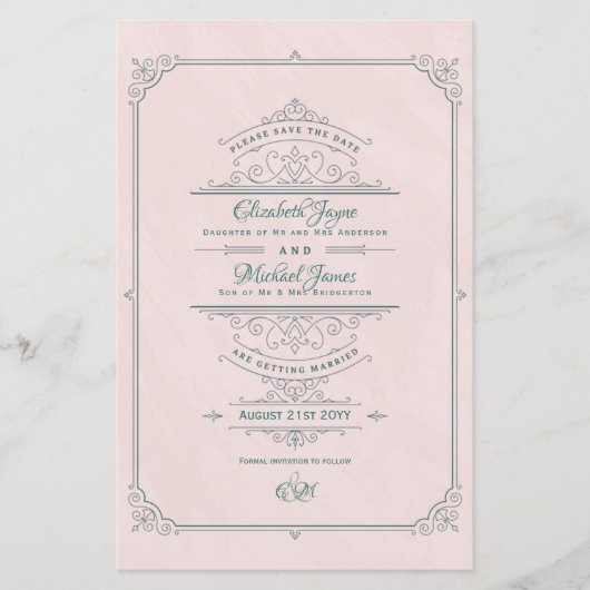 ヴィンテージリ華美ジェンシー結婚式の日付を保存 (正面)