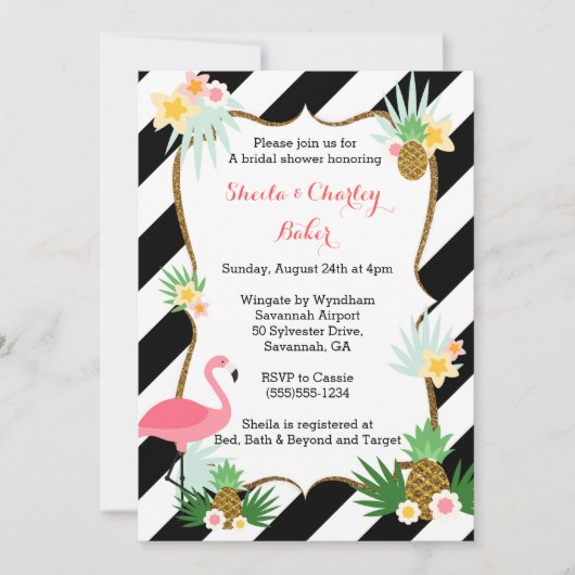 ヴィンテージルアウ(ハワイ式宴会)とストライプグリッター招待状 招待状 (正面)