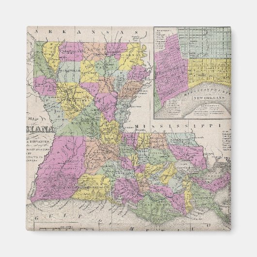 ヴィンテージルイジアナの地図(1853年) マグネット (正面)