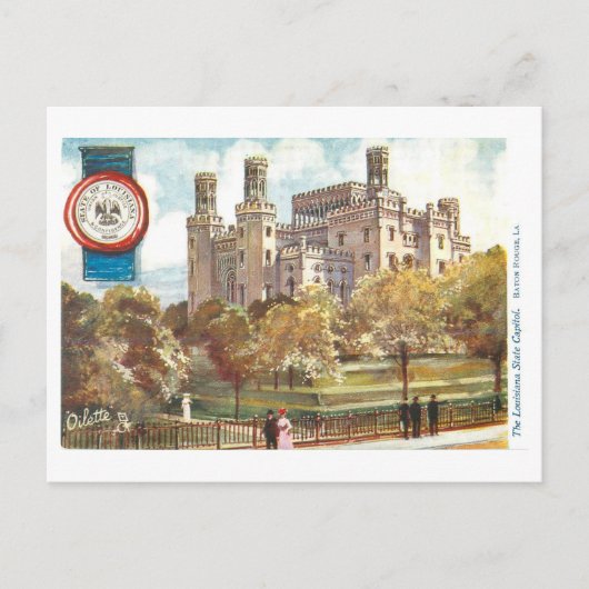 ヴィンテージルイジアナキャピトルとシール ポストカード (正面)