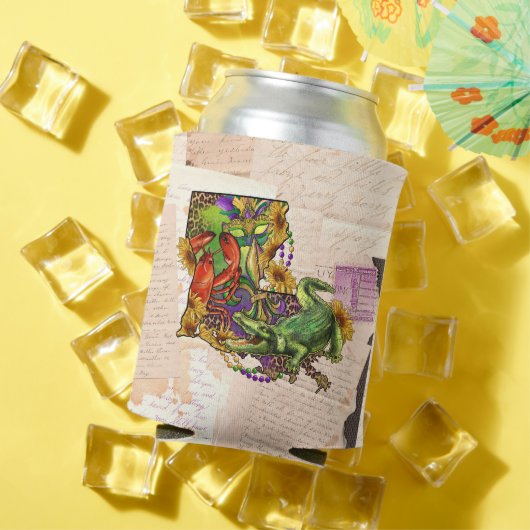 ヴィンテージルイジアナ地図ケージャンクロフィッシュアンドアリゲーター 缶クーラー (インサイチュ 夏)