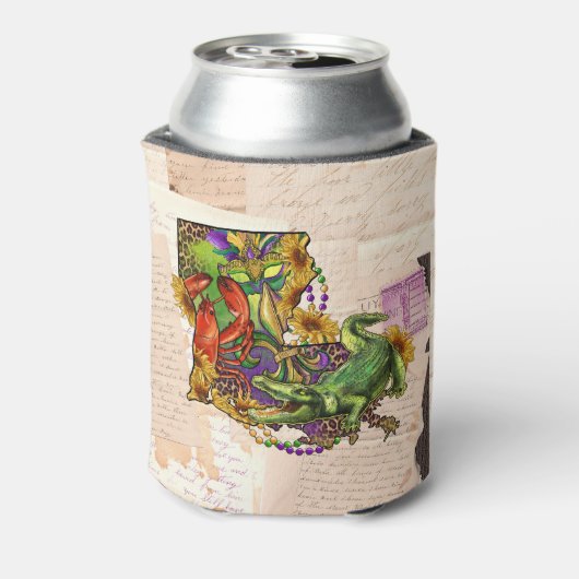 ヴィンテージルイジアナ地図ケージャンクロフィッシュアンドアリゲーター 缶クーラー (缶裏面)