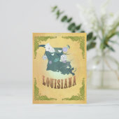 ヴィンテージルイジアナ州マップ – パッションフルーツイエロー ポストカード (スタンド正面)