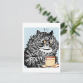 ヴィンテージルイワインティーカップキャットアートポストカード ポストカード (スタンド正面)