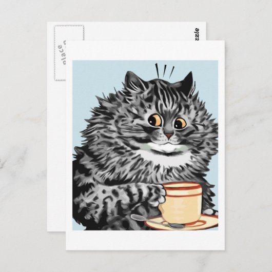 ヴィンテージルイワインティーカップキャットアートポストカード ポストカード (正面/裏面)