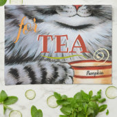 ヴィンテージルイワンキュートティーカップ猫アート キッチンタオル (折り畳み)