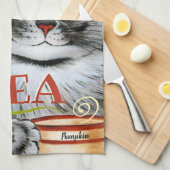 ヴィンテージルイワンキュートティーカップ猫アート キッチンタオル (四つ折り)