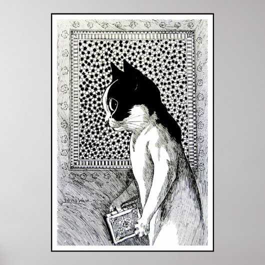 ヴィンテージルイワーインブックラバーキャットアートポスター ポスター (正面)