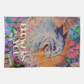 ヴィンテージルイ·ワイン·ハッピーフラワー·キャット·アート キッチンタオル (横)