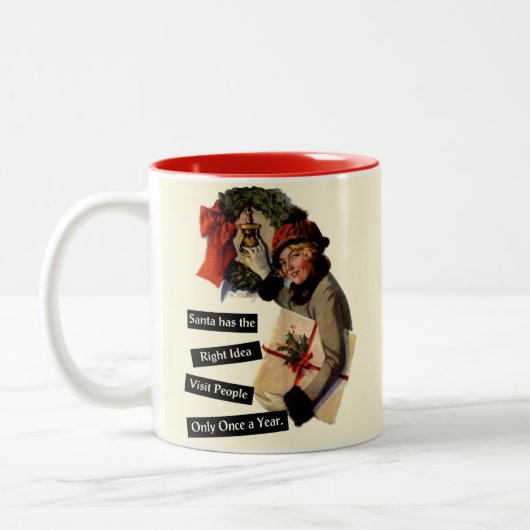 ヴィンテージルックおもしろいスの訪問者 ツートーンマグカップ (左)