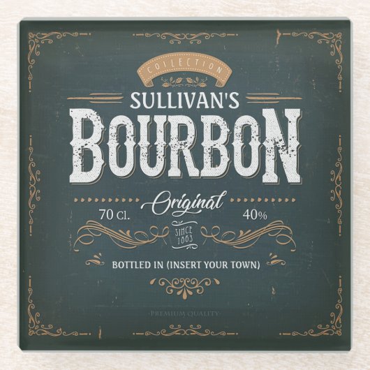 ヴィンテージルックアドネームアメリカンバーボンウイスキーバー ガラスコースター (正面)