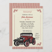 ヴィンテージルックアンティークカー誕生日招待状 招待状 (正面/裏面)