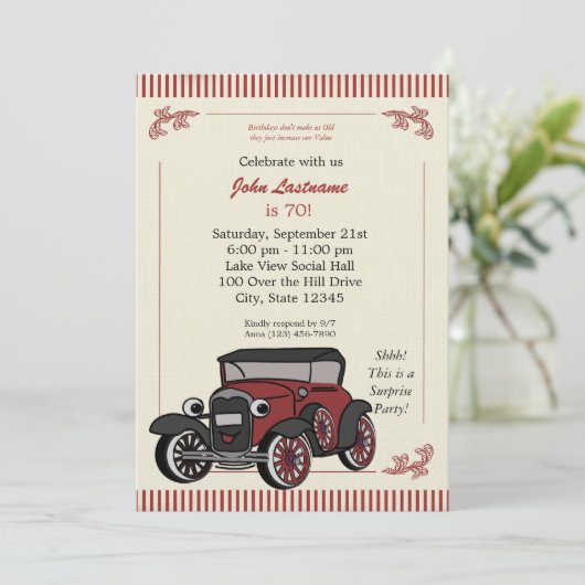 ヴィンテージルックアンティークカー誕生日招待状 招待状 (スタンド正面)