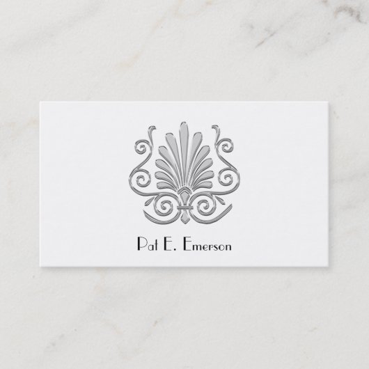 ヴィンテージルックアートデコプルームのパターン#2シルバーBW 名刺 (正面)