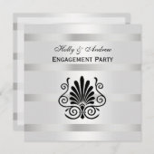 ヴィンテージルックアールデコプルームBlk Wht SQ婚約 招待状 (正面/裏面)