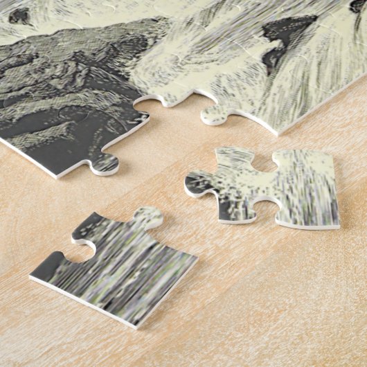 ヴィンテージルックウォーターホイール、滝シーンパズル ジグソーパズル (側面)