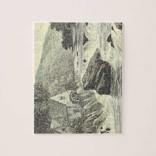 ヴィンテージルックウォーターホイール、滝シーンパズル ジグソーパズル (縦)