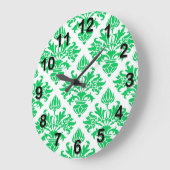 ヴィンテージルックエメラルドグリーンホワイトフローラダマスク ラージ壁時計 (傾斜)