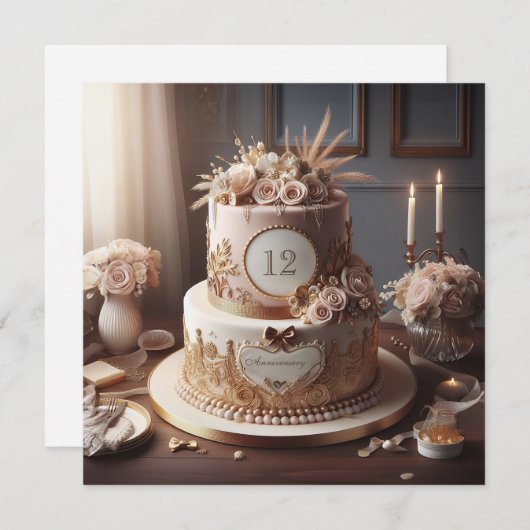 ヴィンテージルックエレガントアニバーサリーケーキグリーティング (正面/裏面)
