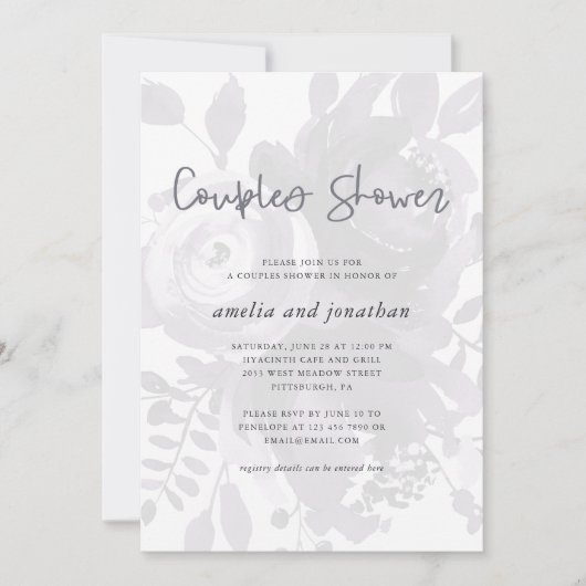 ヴィンテージルックエレガントフローラカップルのシャワー 招待状 (正面)