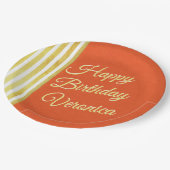 ヴィンテージルックオレンジと金ゴールドパーソナライズ誕生日 ペーパープレート (アングル)