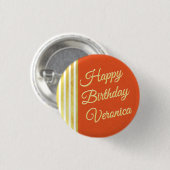 ヴィンテージルックオレンジと金ゴールドパーソナライズ誕生日 缶バッジ (正面&裏面)