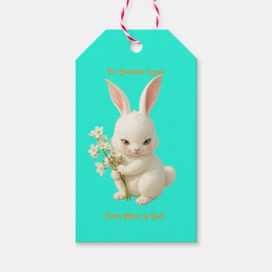 ヴィンテージルックカスタムーのパーソナライズ復活祭バニーかわいい ギフトタグ (正面)