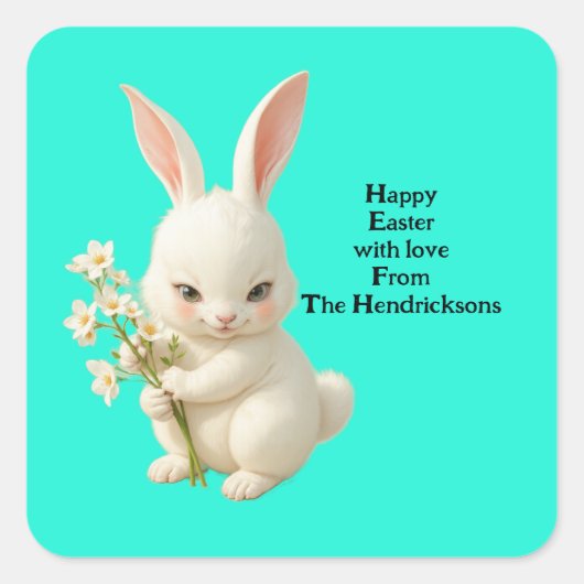 ヴィンテージルックカスタムーのパーソナライズ復活祭バニーかわいい スクエアシール (正面)