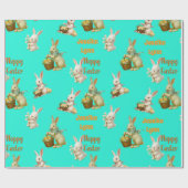 ヴィンテージルックカスタムーのパーソナライズ復活祭バニーかわいい ラッピングペーパー (フラット)