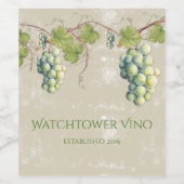 ヴィンテージルックグリーンブドウつる植物離れ ワインラベル (シングルラベル)