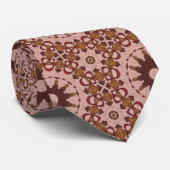 ヴィンテージルックグリーンベージュと赤の装飾模様 ネクタイ (ロール)