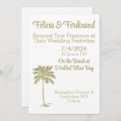 ヴィンテージルックココナッツパームツリービーチ結婚式 招待状 (正面/裏面)