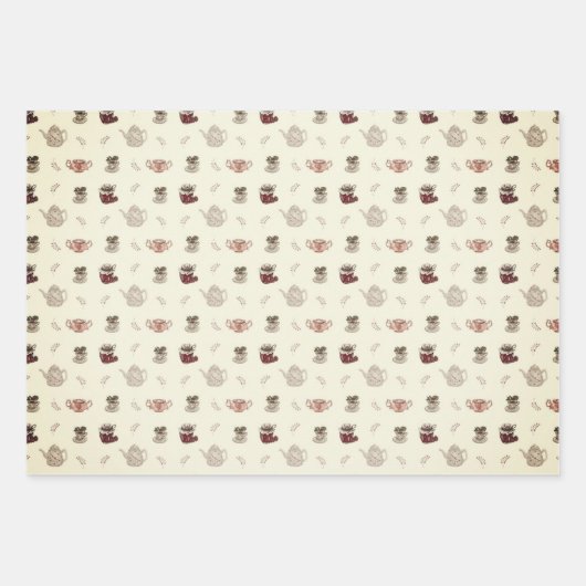 ヴィンテージルックコテージコアティータイムラッピング紙 ラッピングペーパーシート (正面)