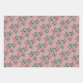 ヴィンテージルックシンプルホリーパターンクリスマス ラッピングペーパーシート (正面3)