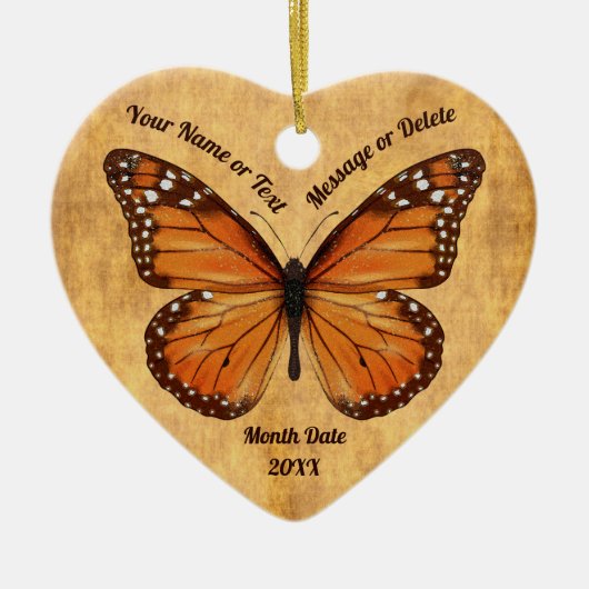 ヴィンテージルックハート型バタフライオーナメント セラミックオーナメント (正面)