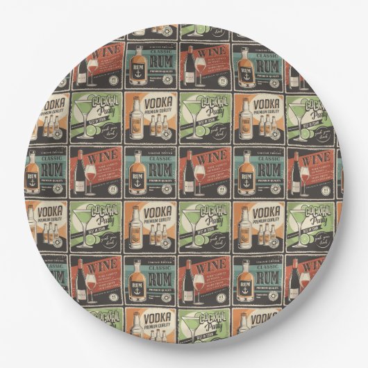 ヴィンテージルックバードリンクタイル ペーパープレート (正面)