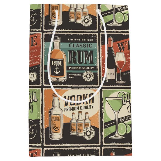 ヴィンテージルックバードリンクタイル ミディアムペーパーバッグ (正面)