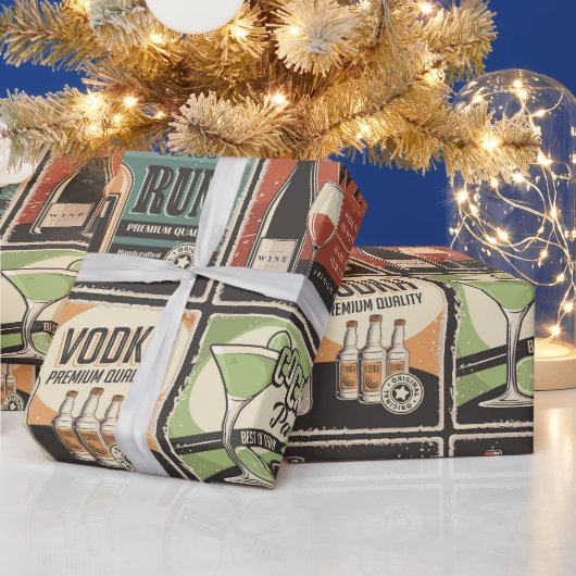 ヴィンテージルックバードリンクタイル ラッピングペーパー (クリスマス)