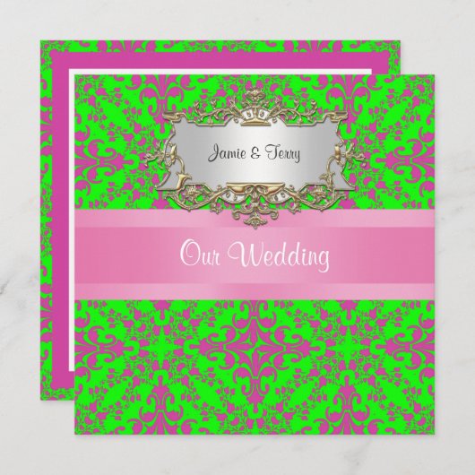 ヴィンテージルックピンクライムグランダマスク#3結婚ズの招待 招待状 (正面/裏面)