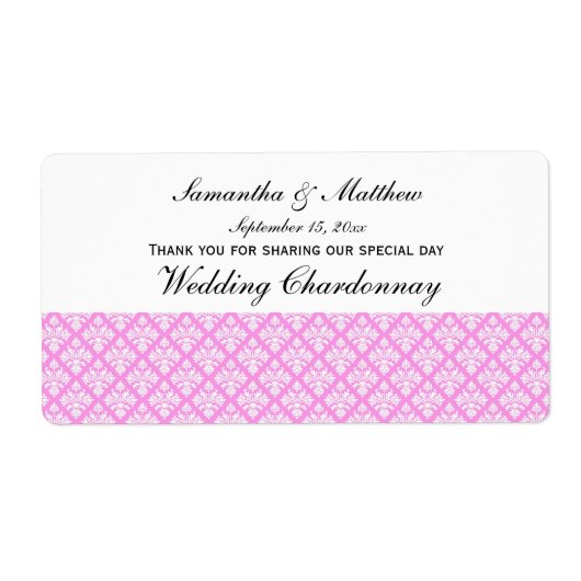 ヴィンテージルックピンク&ホワイトダマスク#3ワインラベル ラベル (正面)